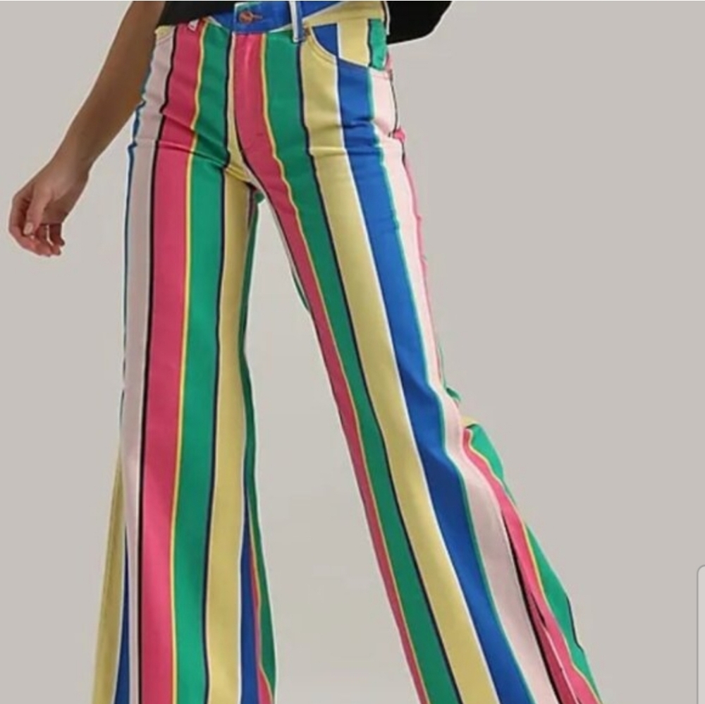 Wrangler Rainbow Stripe Wide-Leg Jeans - Pink, Green, Blue, Yellow, Cream - Picture 13 of 14
